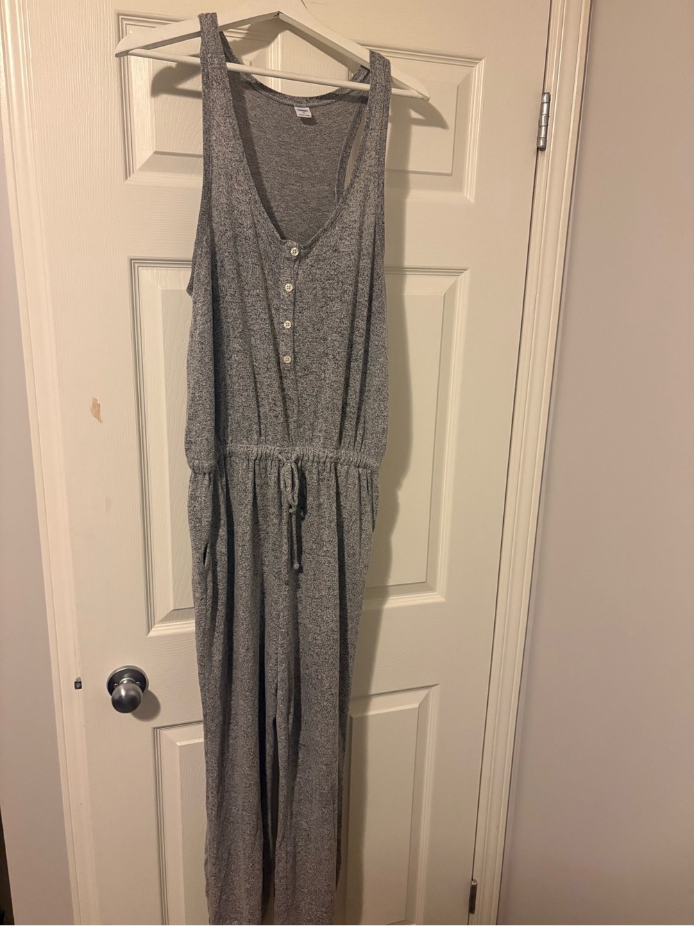 Gray Sleeveless V-Neck Jumpsuit with Drawstring Waist